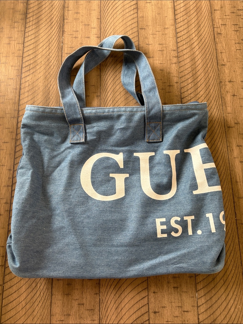 GUESS Light Blue Canvas Logo Messenger Tote